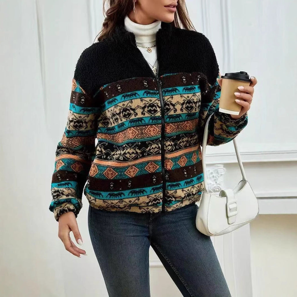 Women’s Double-Sided Plush Zip-Up Cardigan – Stand Collar Winter Jacket