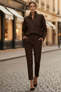 Women's Urban Commuter Pocketed Long-Sleeve Top & Pants Two-Piece Set