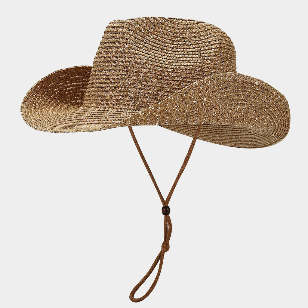 Women's Panama Straw Woven Sun Hat – Windproof Sequin Detail Beach Hat
