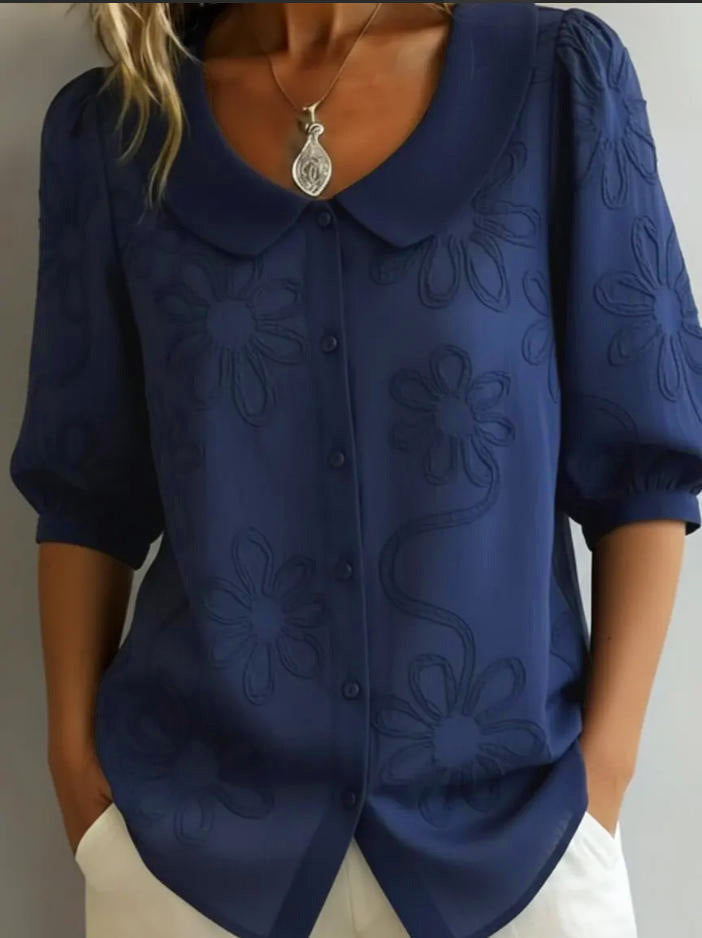 Women's Loose-Fit Retro 3D Embroidered Floral Shirt – Buttoned Casual Top
