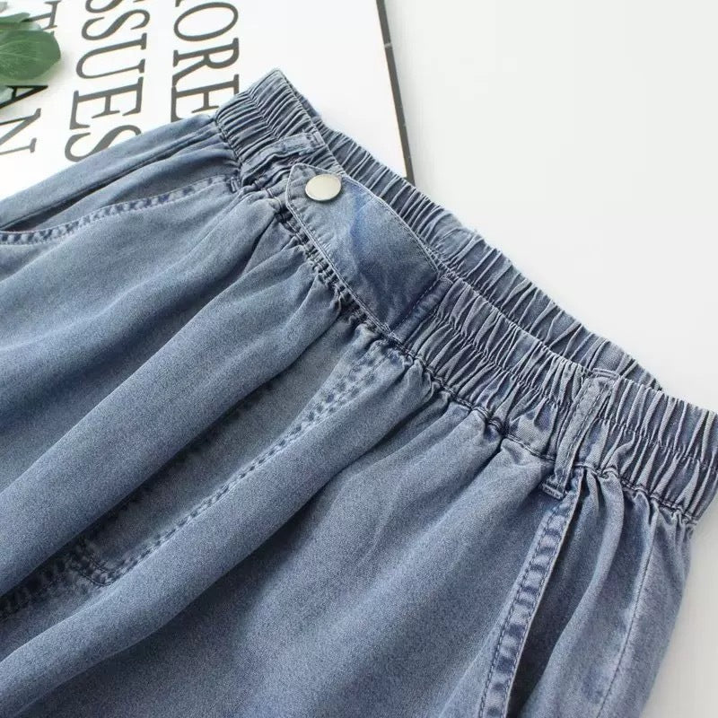 Patchwork Embroidered Cropped Harem Pants – Women's Wide Leg High Waist Denim