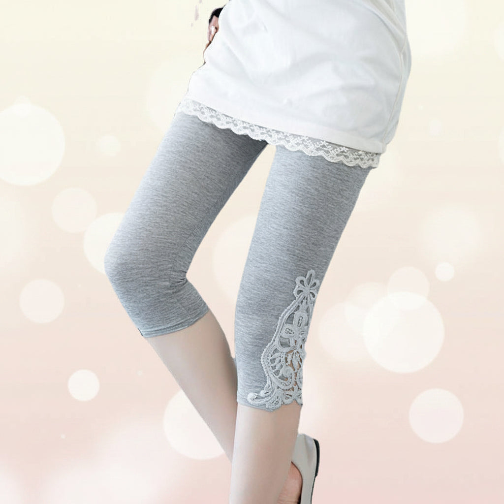 Women’s Lace Trim Stretch Leggings – Fashion Bottoming Pants