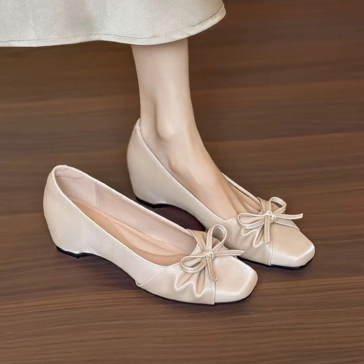 Women's Bow Square Toe Mary Jane Flats – Slip-On Hidden Heel