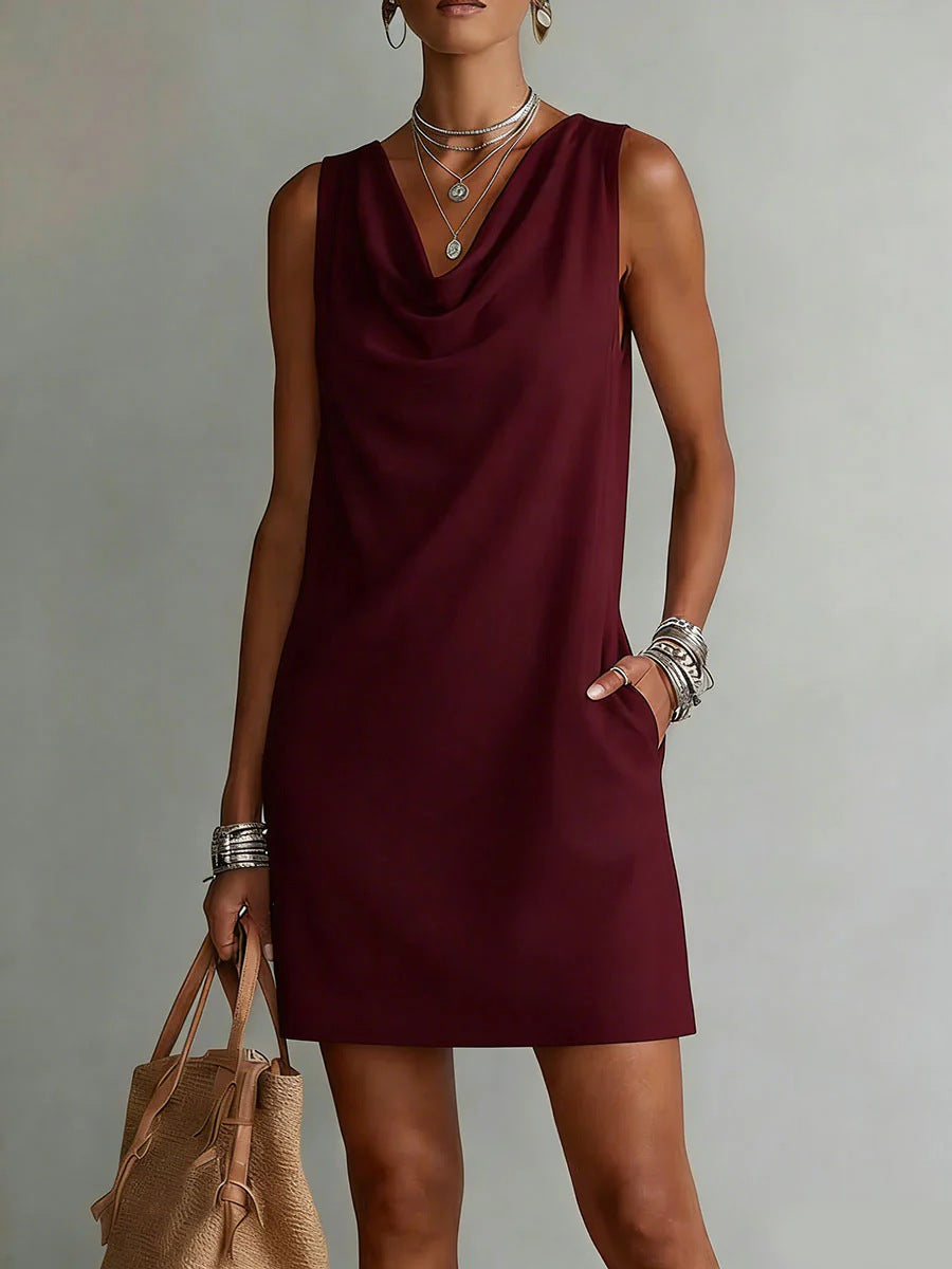 Women's Off-Shoulder Sleeveless Dress – Casual Pullover Midi Dress