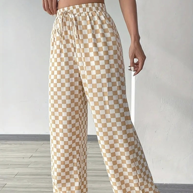 Checkerboard High-Waisted Wide-Leg Pants | 4 Colors S–XL