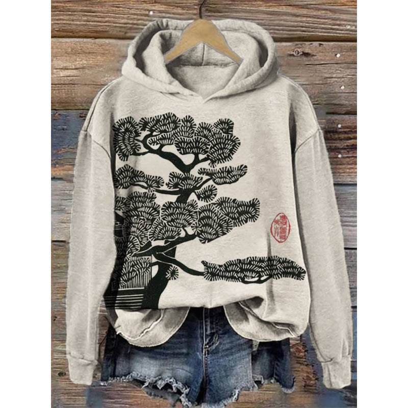 Women’s Printed Hooded Long Sleeve Pullover Sweatshirt