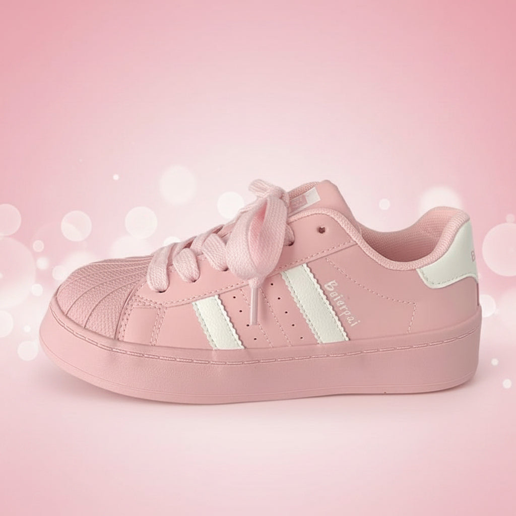 Women's Shell Toe Casual Sneakers – PU Leather Lace-Up Low-Top Trainers