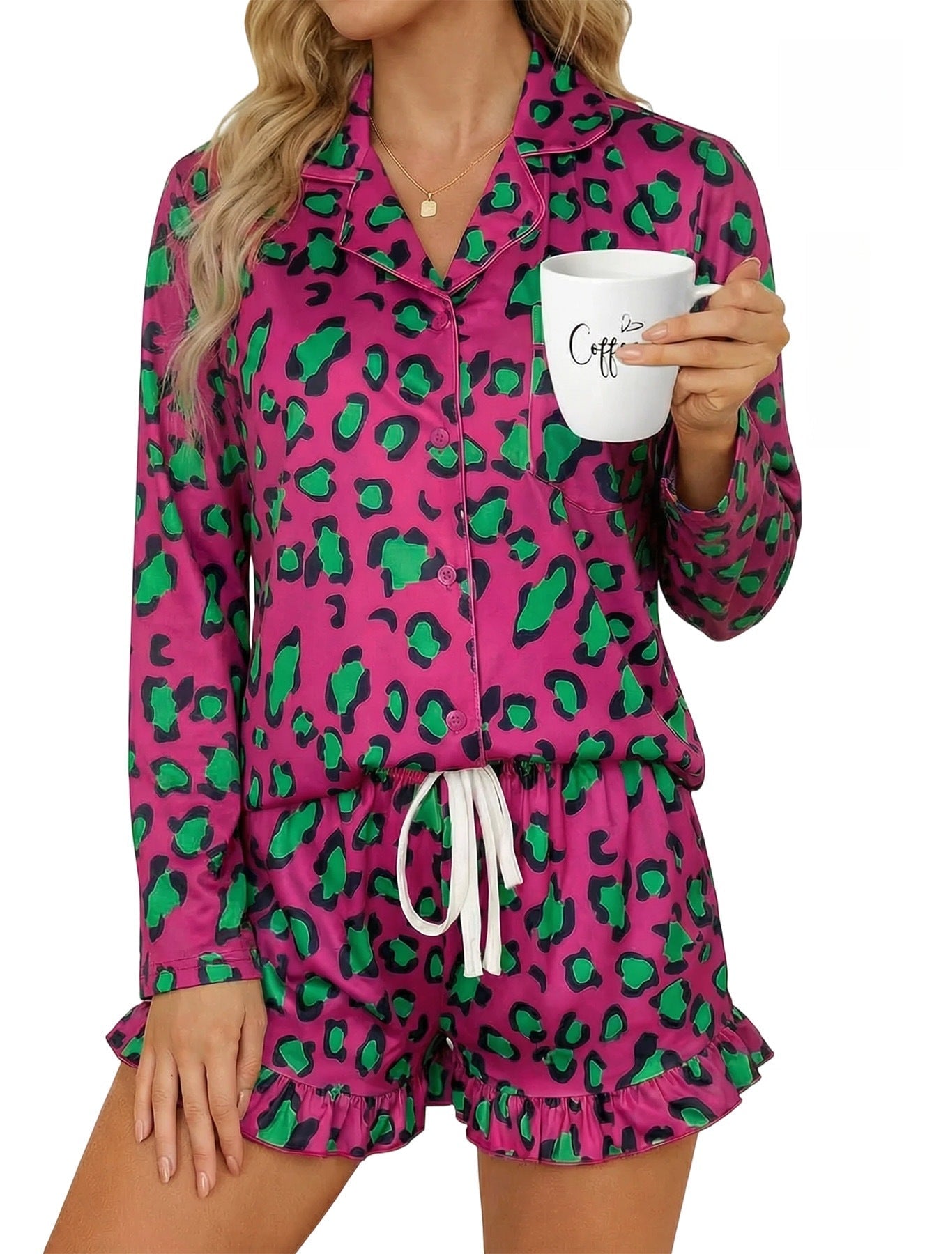 Women’s Milk Silk Leopard Print Pajama Set