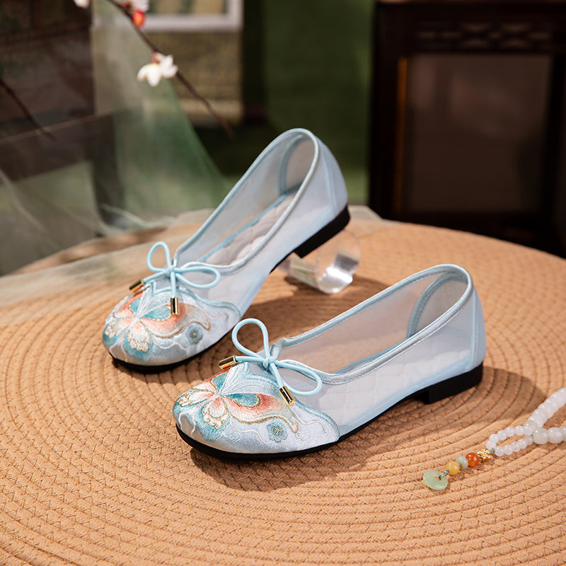 Women's Butterfly Embroidered Mesh Flats – Bow Tie Breathable Shoes