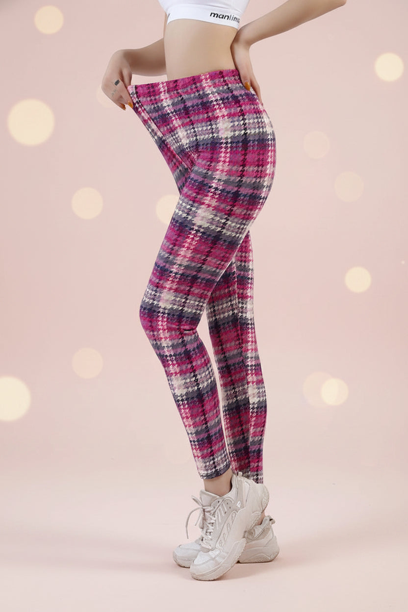 Women’s Plaid Yoga Leggings – Mid Waist Push-Up Pants