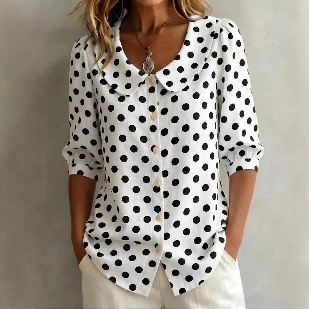 Women's Retro Polka Dot Three-Quarter Sleeve Loose Cardigan Shirt