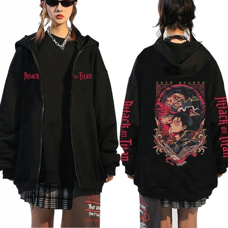 Printed Zipper Sweater Unisex Hoodie Coat