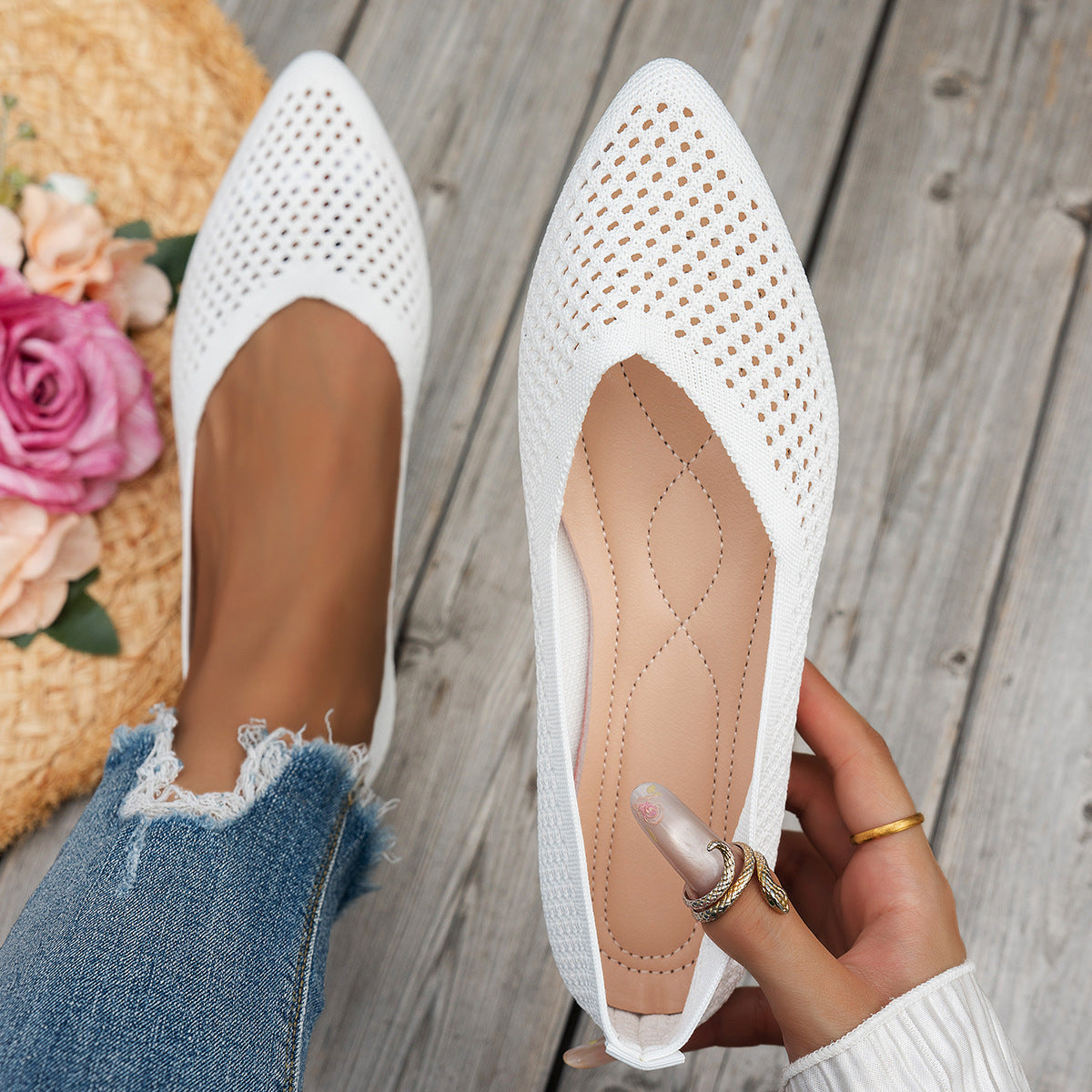 Women's Pointed Toe Flyknit Slip-On Loafers – Flat Casual Shoes