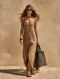 Women's Minimalist Sleeveless Slip Dress – Loose Fit Resort Style