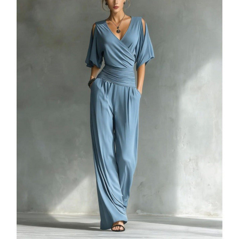 Women's V-Neck Slim Fit Straight Leg Jumpsuit
