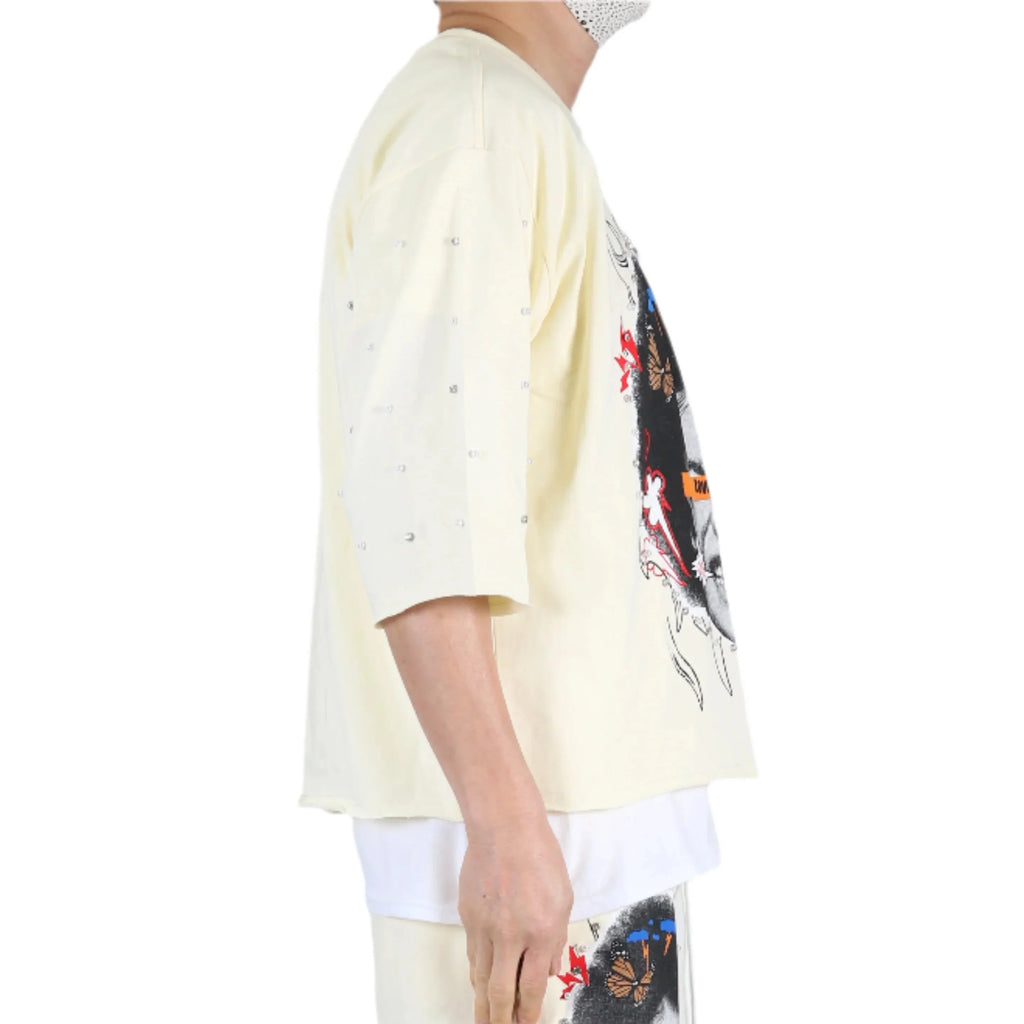 TOVAL SN/ Jersey 3/4 Sleeve Crop Top Tee