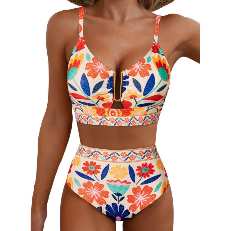 Women's Floral Print High-Waist U-Wire Bikini Set