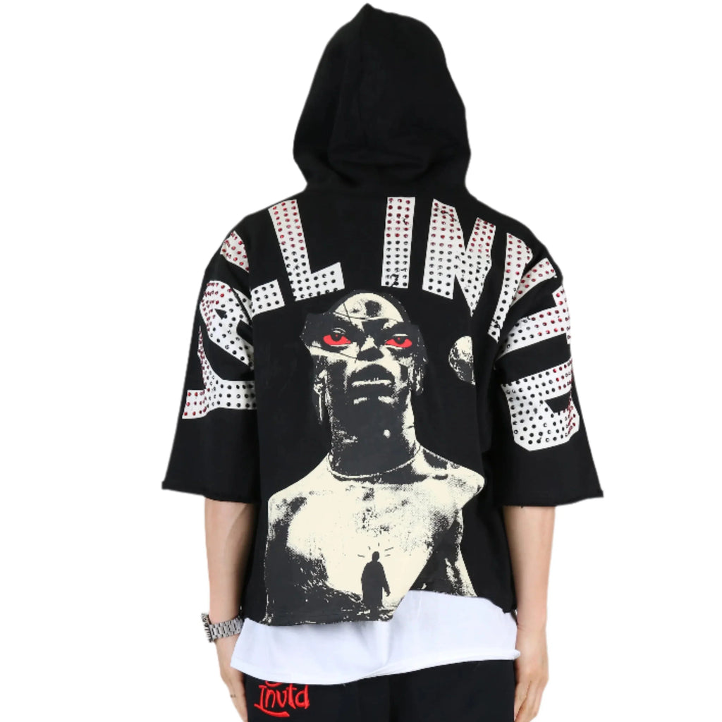 MIESHA French Terry 3/4 Sleeve Crop Top Pullover Hoodie