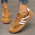 Leopard Print Round Toe Lace-Up Sneakers – PU Casual Flats