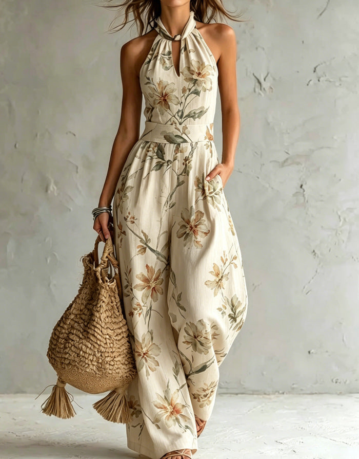 Women's Halter Backless Wide-Leg Jumpsuit | Boho Beach Jumpsuit in 7 Colors