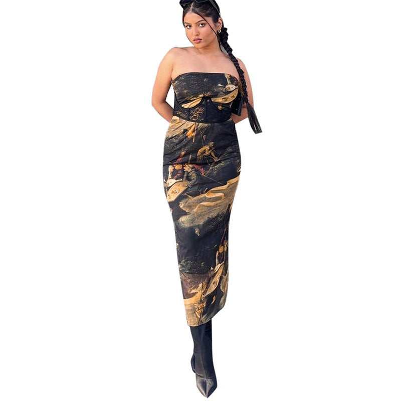🌞 Summer Strapless Printed Tube Dress – Slim Fit Bodycon Mini