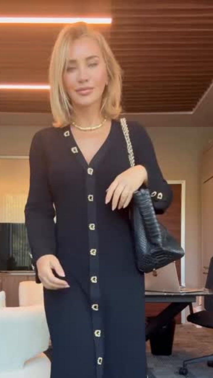 Aslı Şen - Brezia Black Knitted Maxi Dress With Long Sleeve