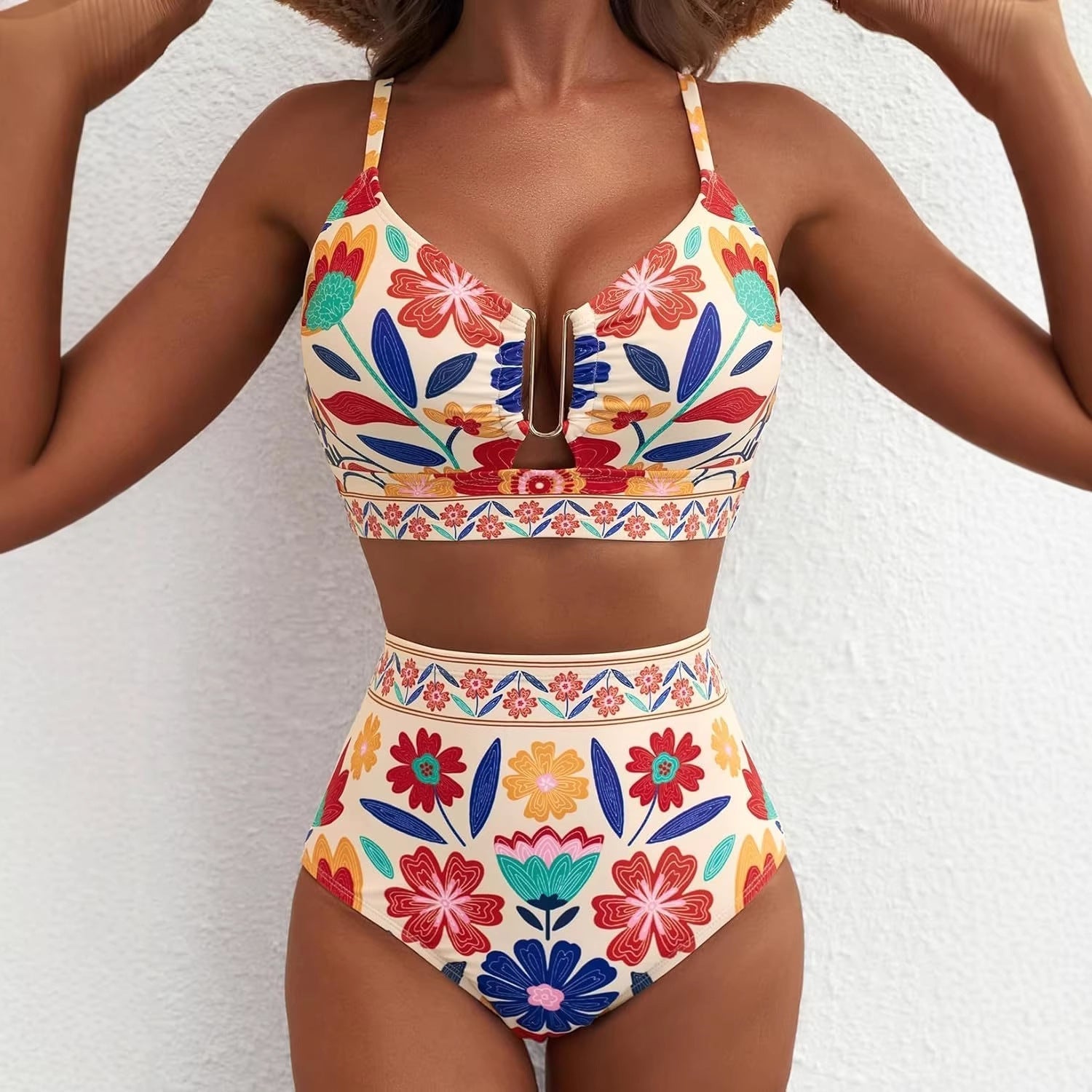 Women's Floral Print High-Waist U-Wire Bikini Set