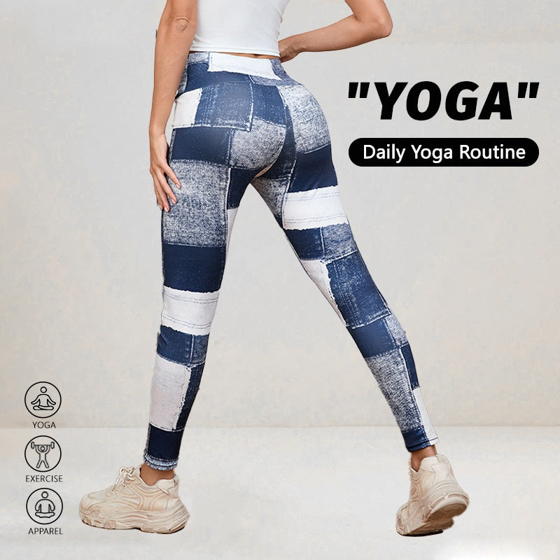 Plaid Peach Print High-Waist Tummy Control Yoga Pants – Slim Fit Fitness Leggings