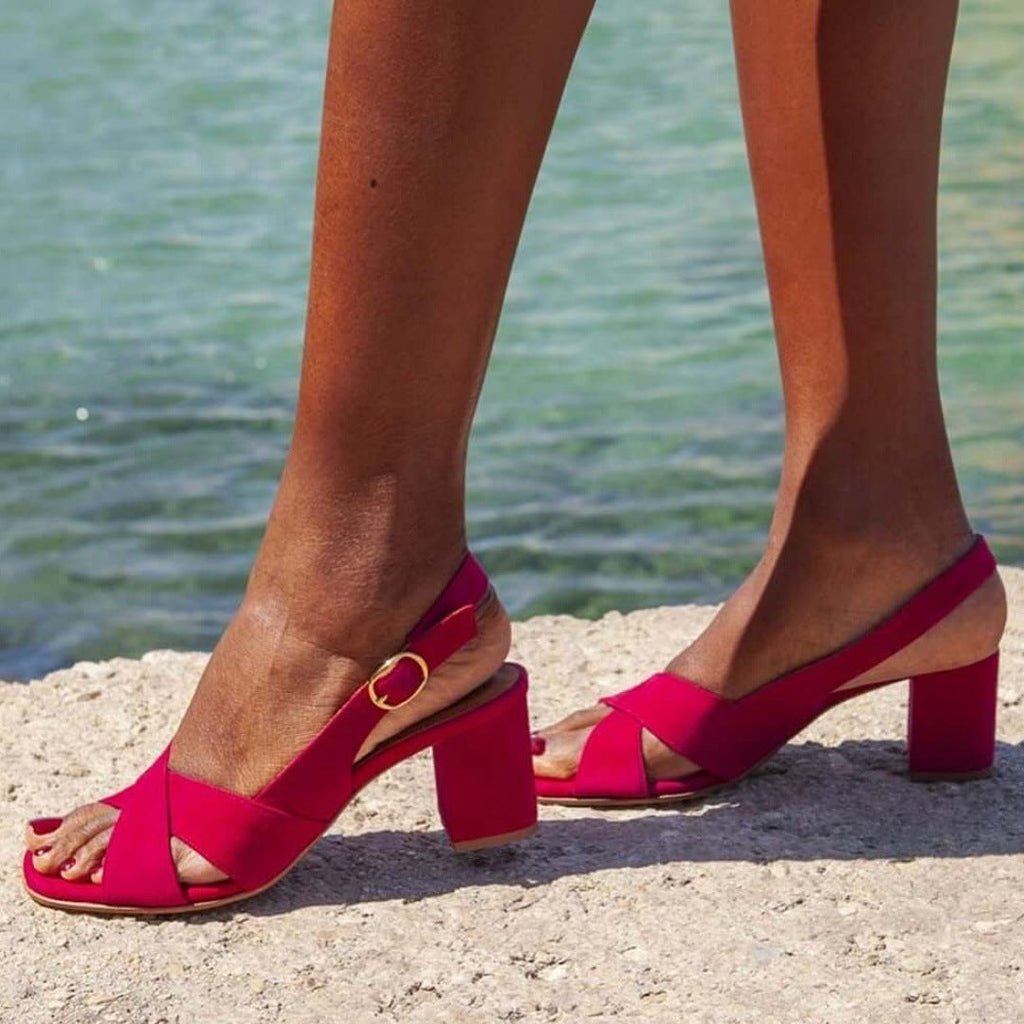 Women's Chunky Heel Open Toe Buckle Sandals | Elegant Roman-Style High Heel Sandals
