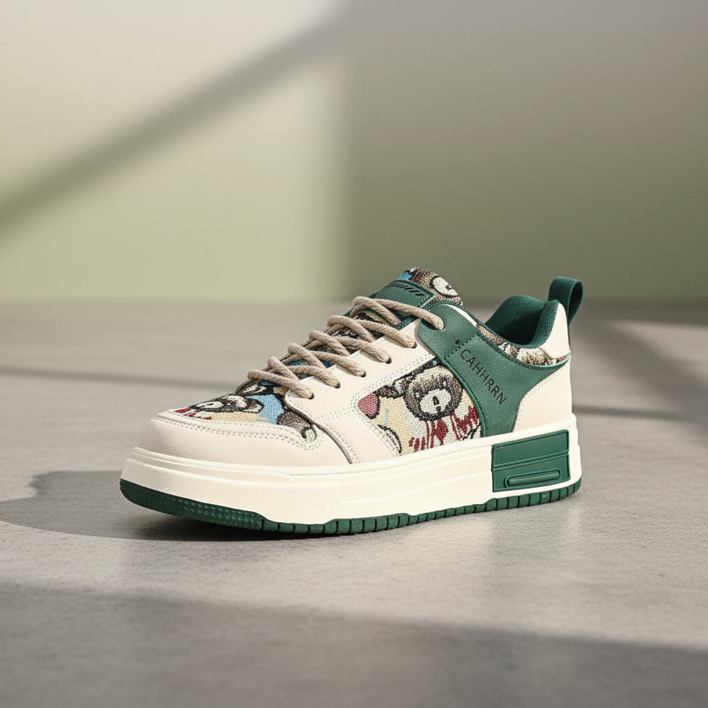 Bear Patch Low-Cut Harajuku Sneakers – Color Block Thick Sole