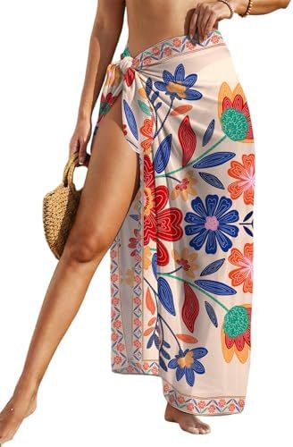 Sheer Chiffon High-Slit Swim Cover-Up Dress – Floral Print, One Size