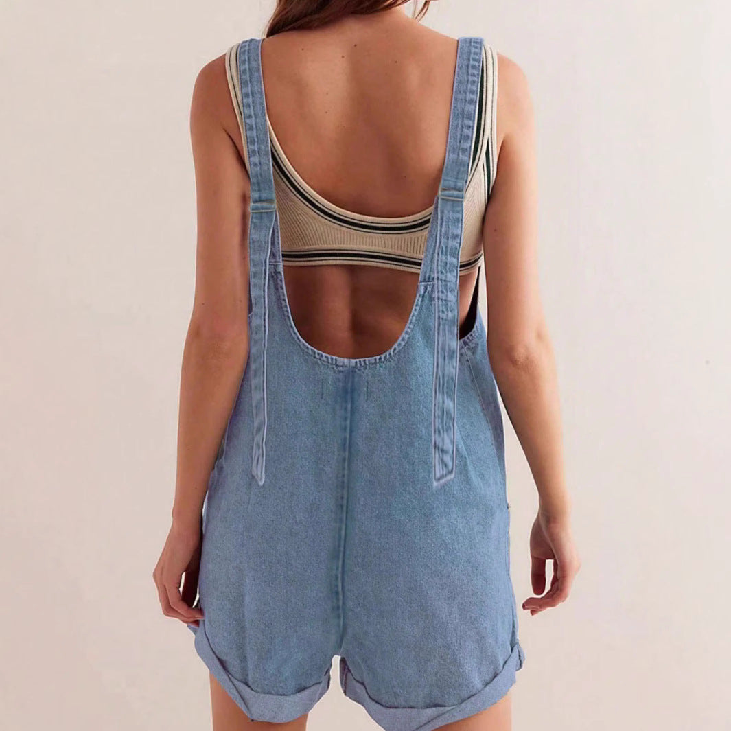 Women's Loose Denim Overall Shorts – Summer Streetwear Bib Shorts