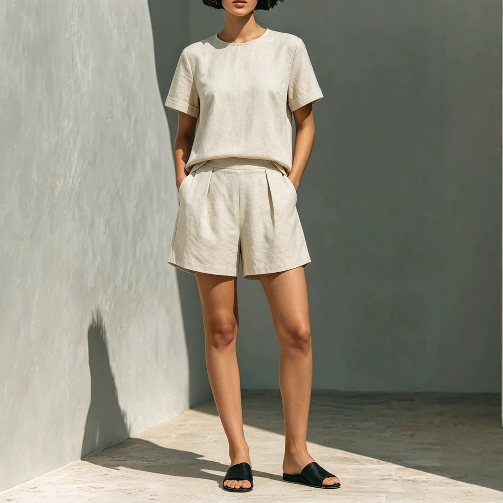 Women's Summer Short Sleeve Top & Shorts Two-Piece Set – Loose Linen Casual Outfit