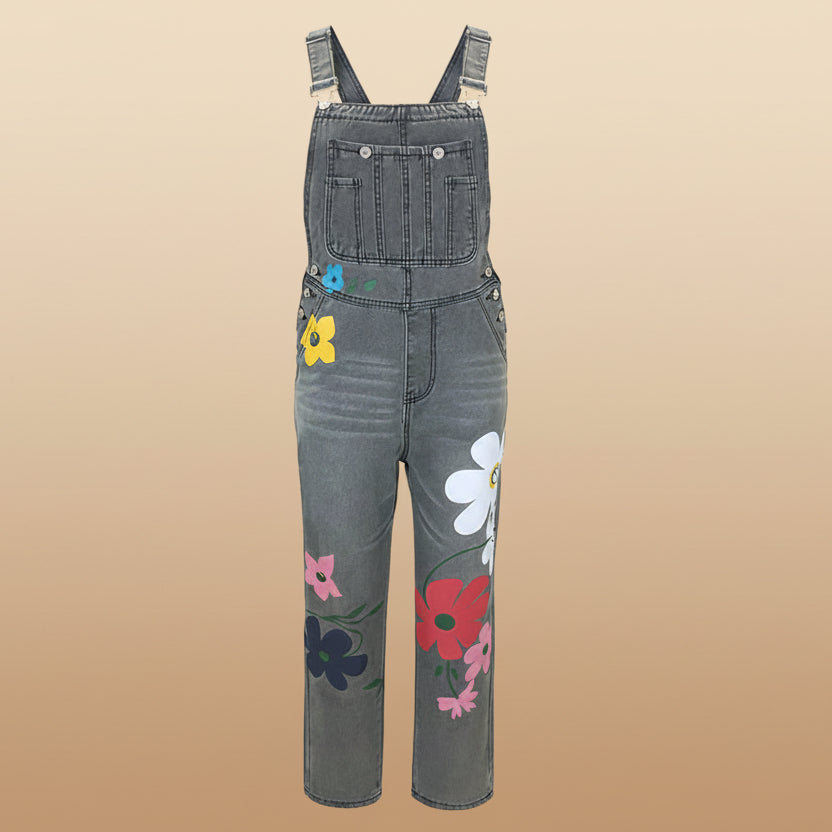 Women's Printed Ripped Loose Straight-Leg High-Waist Denim Pants