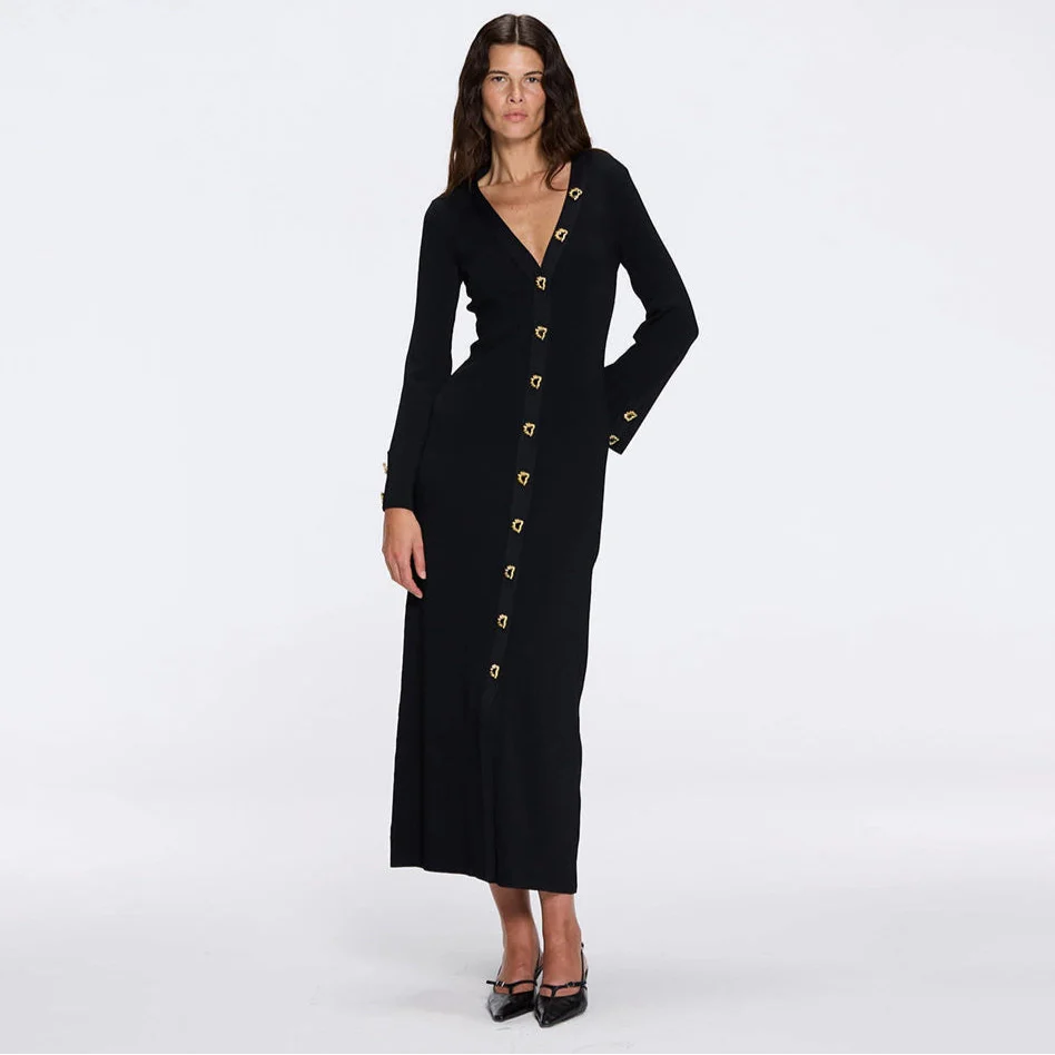 Aslı Şen - Brezia Black Knitted Maxi Dress With Long Sleeve
