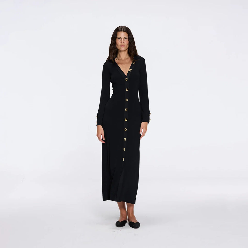 Aslı Şen - Brezia Black Knitted Maxi Dress With Long Sleeve
