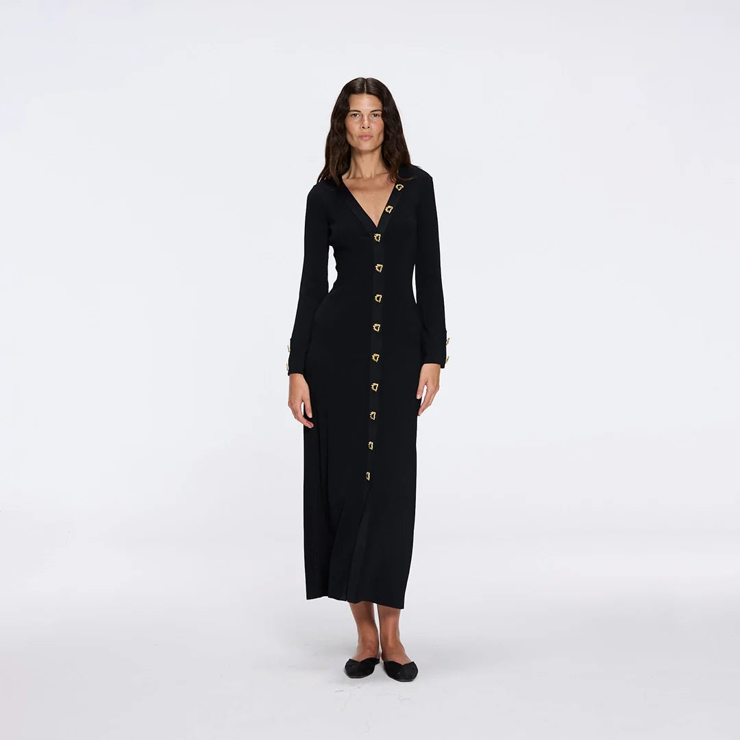 Aslı Şen - Brezia Black Knitted Maxi Dress With Long Sleeve