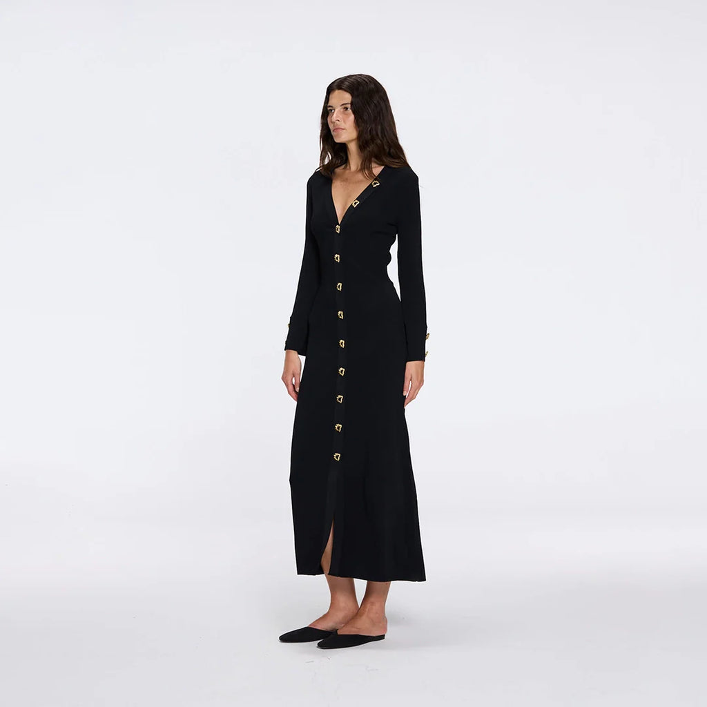 Aslı Şen - Brezia Black Knitted Maxi Dress With Long Sleeve