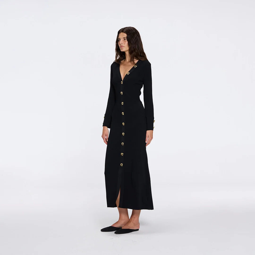 Aslı Şen - Brezia Black Knitted Maxi Dress With Long Sleeve