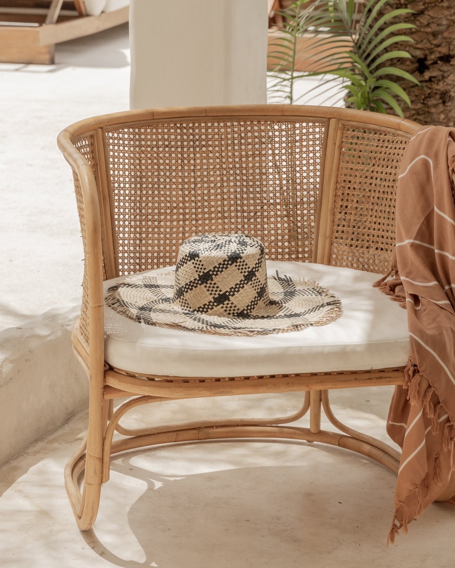 Plaid Patterned Natural Sun Hat