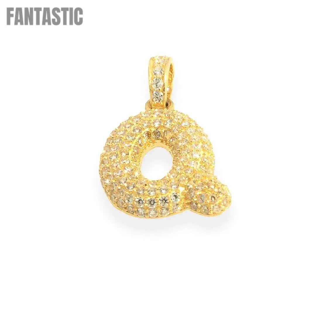 14K Gold CZ Bubble Letter Q Pendant