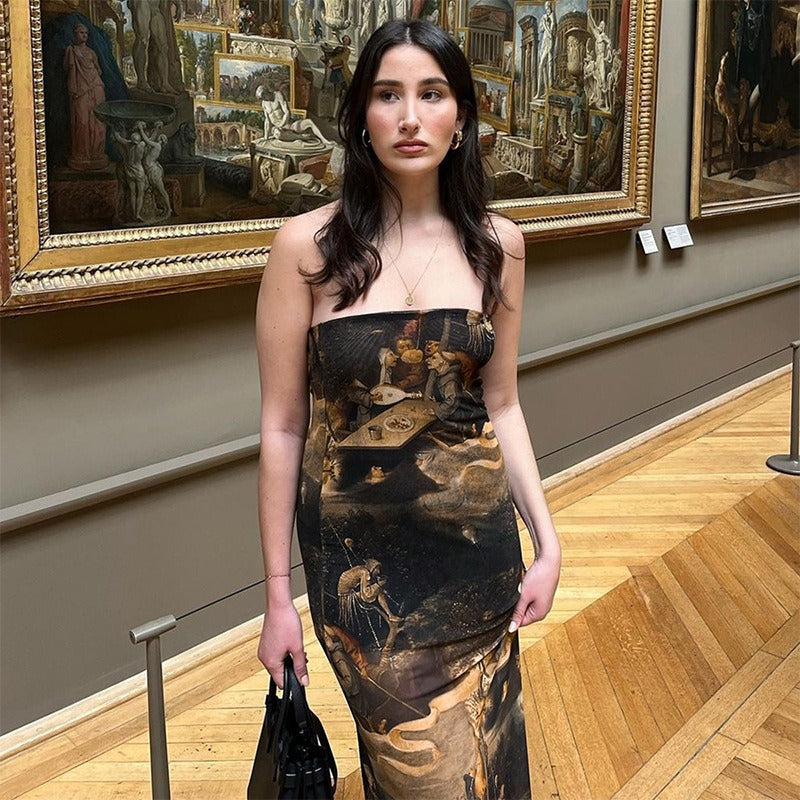 🌞 Summer Strapless Printed Tube Dress – Slim Fit Bodycon Mini