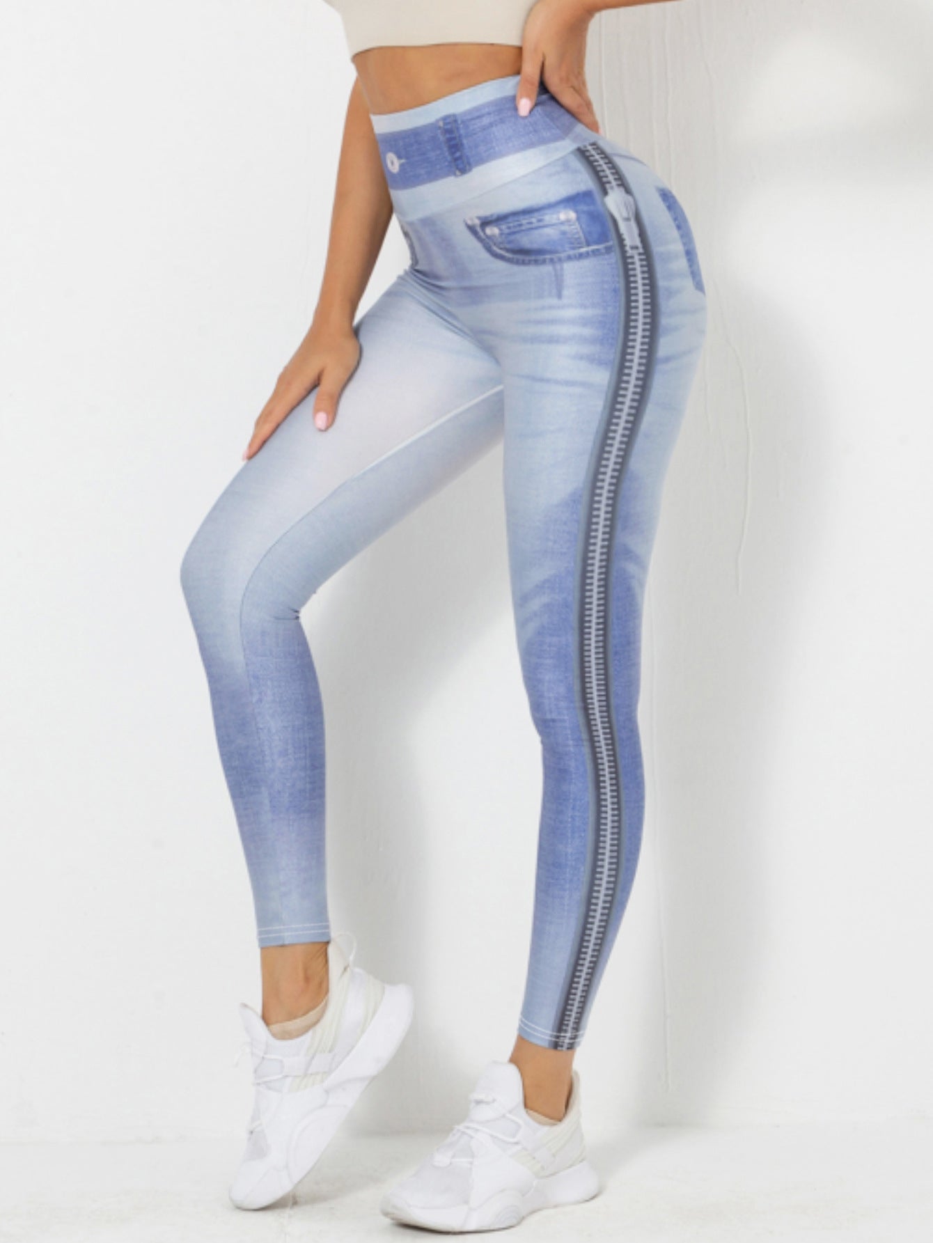 Denim-Look Peach Butt Yoga Leggings – Slim Fit Fitness Workout Pants