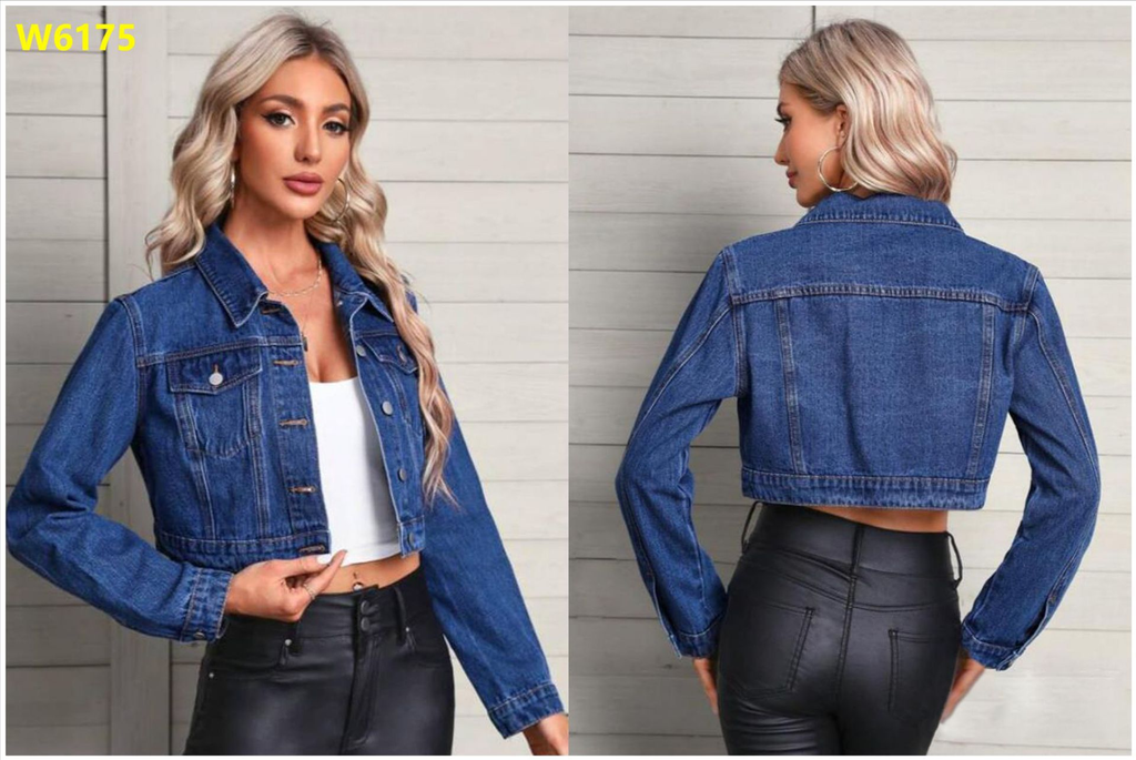 Women's Long Sleeve Denim Jacket – Streetwear Flip Collar Jean Jacket