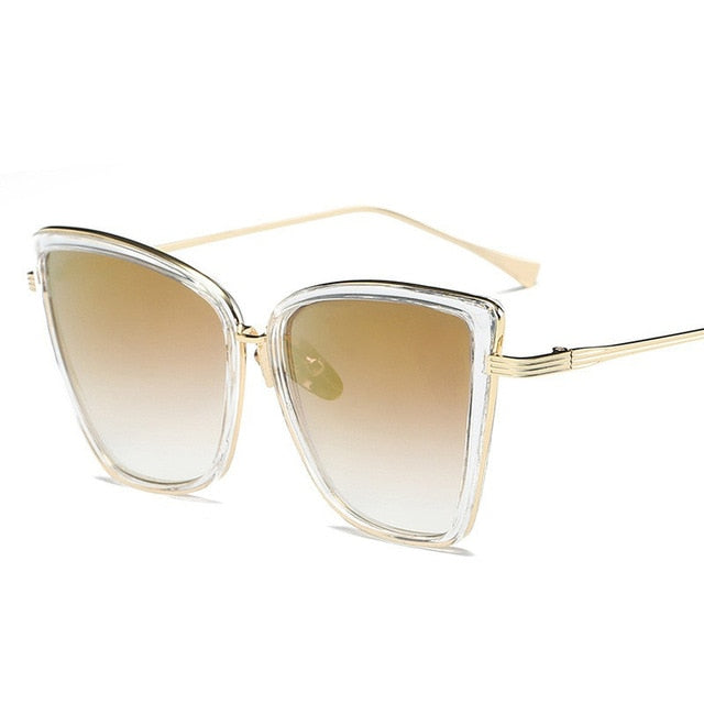 Big Cat Eye Sunglasses Women Black Mirror Sun Glasses
