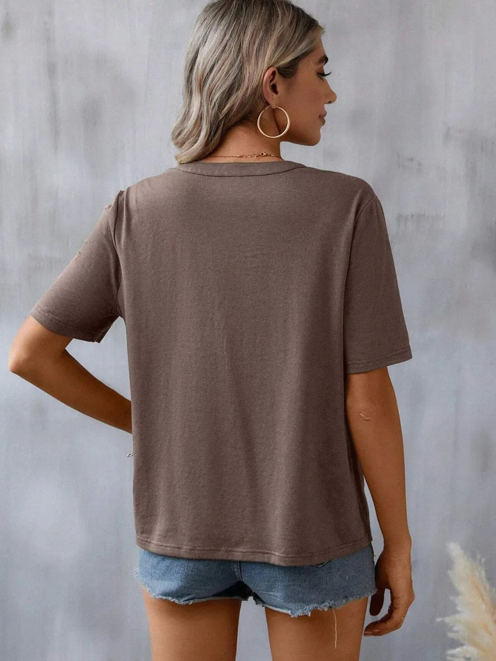 Women's Floral Embroidered Notched V-Neck T-Shirt – Short Sleeve Boho Lace Trim Top