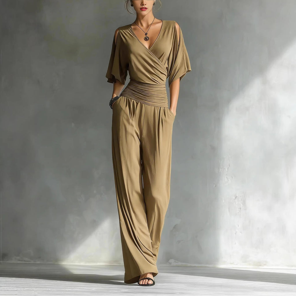 Women's V-Neck Slim Fit Straight Leg Jumpsuit