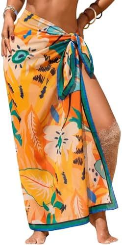Sheer Chiffon High-Slit Swim Cover-Up Dress – Floral Print, One Size
