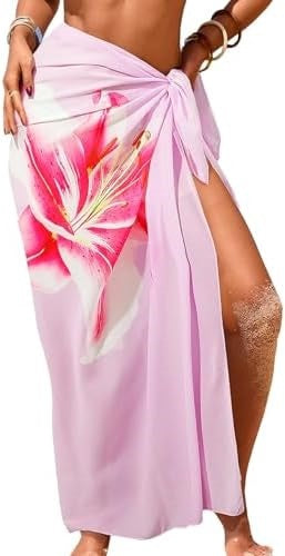 Sheer Chiffon High-Slit Swim Cover-Up Dress – Floral Print, One Size