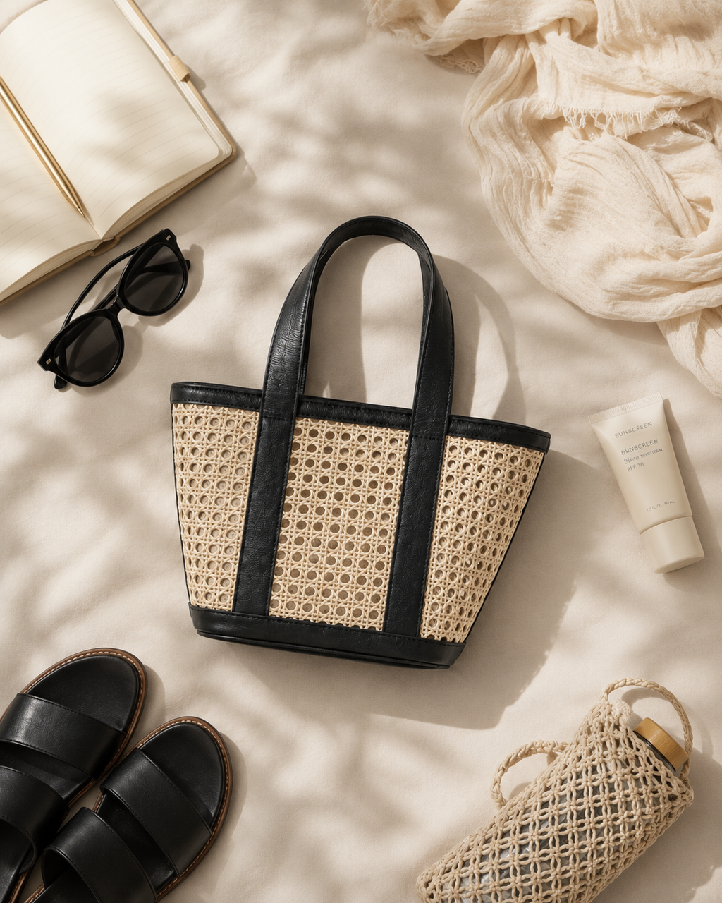 Raja Leather and Cane Carryall Bag